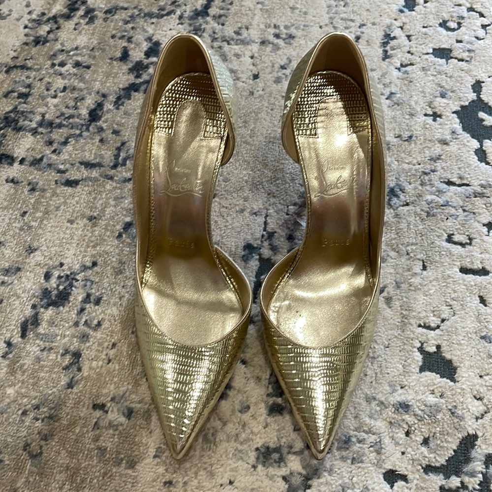 Louboutin Iriza D’Orsay Pumps, Gold, 40